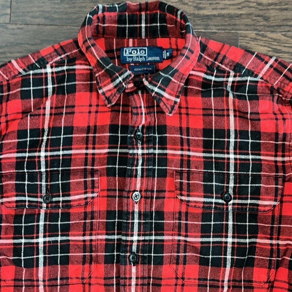 Polo Ralph Lauren Holiday Red Black Plaid tartan Button Down Shirt-S 2 pockets